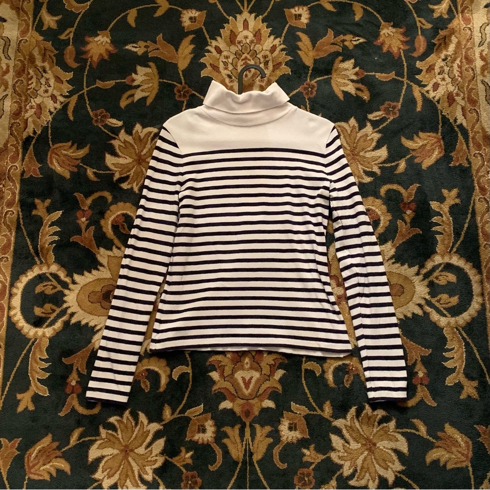 J.CREW WOMENS BLACK & WHITE STRIPED LONG SLEEVE TURTLENECK PULLOVER - SIZE SMALL